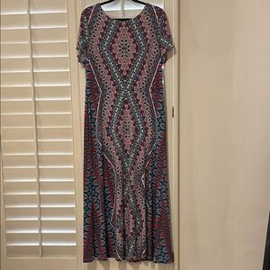 London Times Red and Blue Patterned Maxi Dress